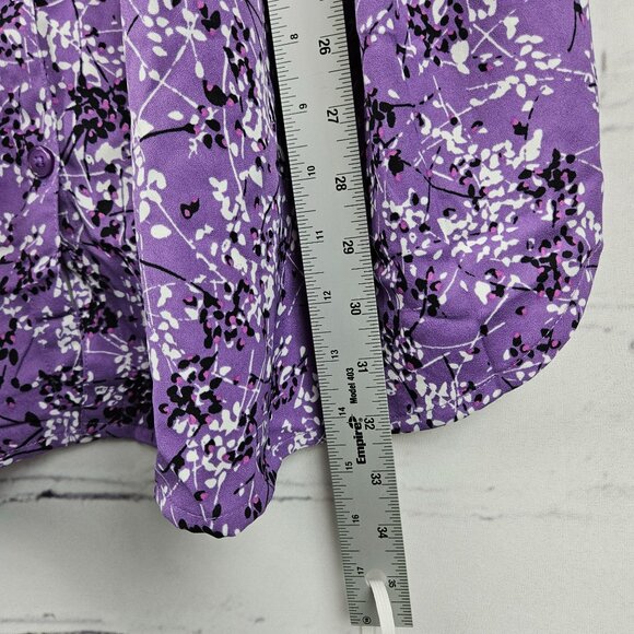 Catherines Purple Floral Blouse Shirt Top Womens 3X Plus 3/4 Sleeve Pretty - Picture 9 of 12